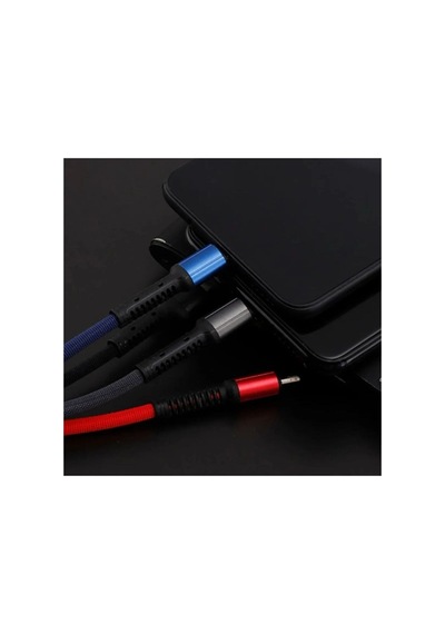 Dgc Avm Işıklı Anahtarlık Model 3 İn 1 Usb Çıkışlı Mikro,type-c Ve İphone Uyumlu Şarj Kablosu Siyah