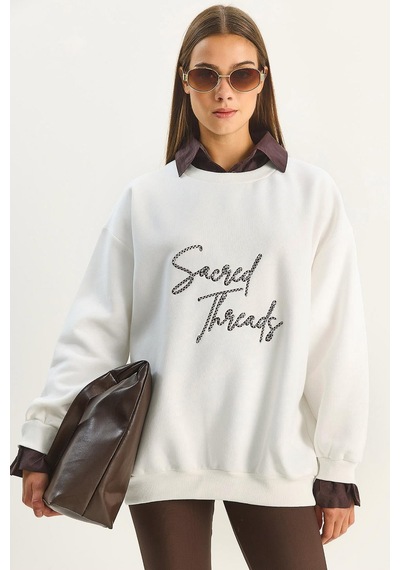Shade Kadın Gömlek Yaka Nakışlı Üç İplik Şardonlu Oversize Sweatshirt 10020 60283675 - Ekru-kahverengi Çok Renkli Shade Kadın Gömlek Yaka Nakışlı Üç İplik Şardonlu Oversize Sweatshirt 10020 60283675 - Ekru-kahverengi Çok Renkli