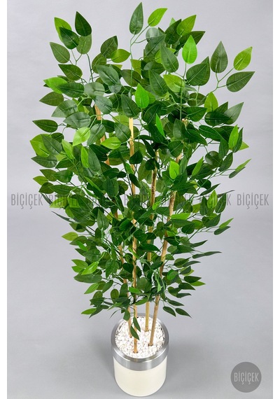 Yapay Benjamin Ağacı 140cm Krem Gümüş Metal Saksıda Krem-silver