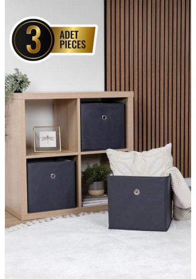 3'lü Çamaşır Oyuncak Raf Düzenleyici Set, Kapaksız Dolap İçi Saklama Kutusu 30x30x30cm 3 Adet Antrasit