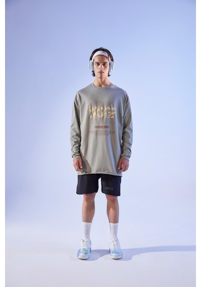 Woof Gym Oversized Long Sleeve T-Shırt - Smoke Green Çok Renkli