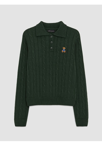 Lcw Modest Yeşil Polo Yaka Desenli Kadın Triko Kazak