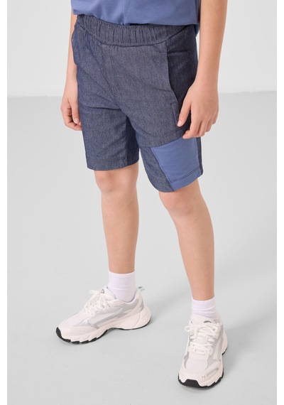 Koyu Mavi-kot Lacivert Pamuklu Oversize Fit Dokuma Hafif Esnek Chino Erkek Çocuk Şort Takım - 11275 Koyu Mavi