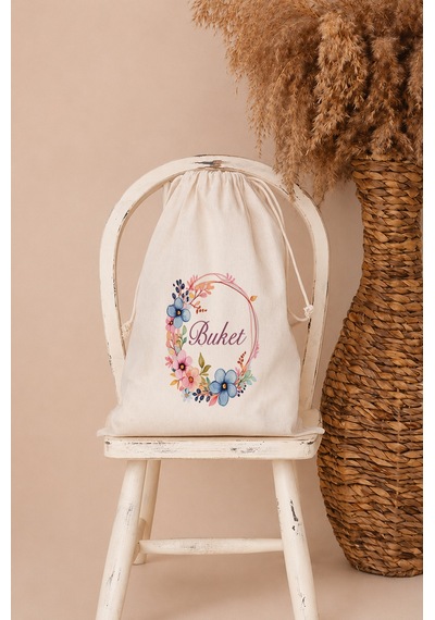 İsme Özel Kız Bebek Çocuk Kıyafet Kesesi 30x40 Cm %100 Pamuk Ham Bez İsim Baskılı Yıkanabilir Kişiye Özel Kese 1036kk Ekru
