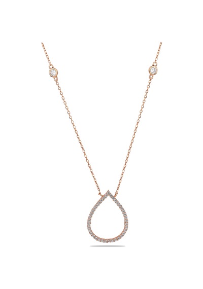 Kuyumcudukkani Zincirli"kenar Taşlı Damla"kolye-37212-r-w Rose Gold