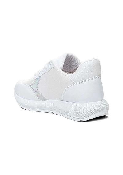 Tarzbu Modalendo Günlük Sneaker Yürüyüş Cilt Simli Beyaz Kadın Ayakkabı Beyaz