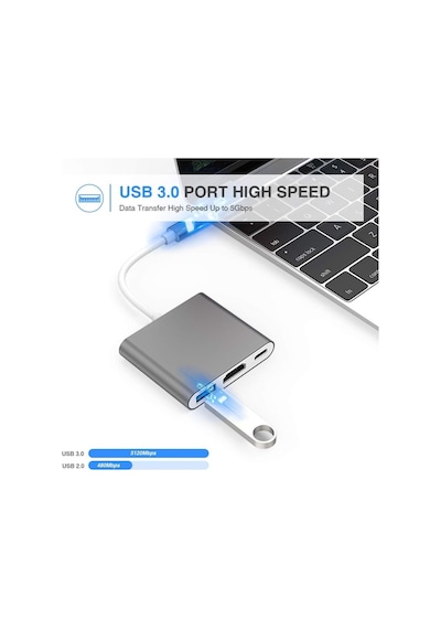 Uyumlu Usb Type-C Bilgisayar, Laptop, Notebook Için 3In1 Çevirici