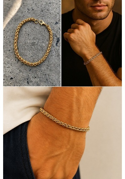 Altın Renk Chavin Angelus Lufigo Unisex Erkek Çelik Zincir Çelik Bileklik - 3875