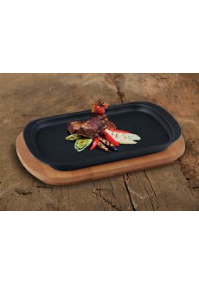 Lava Ahşap Altlıklı Döküm Demir Servis Tabağı 32X20 CM