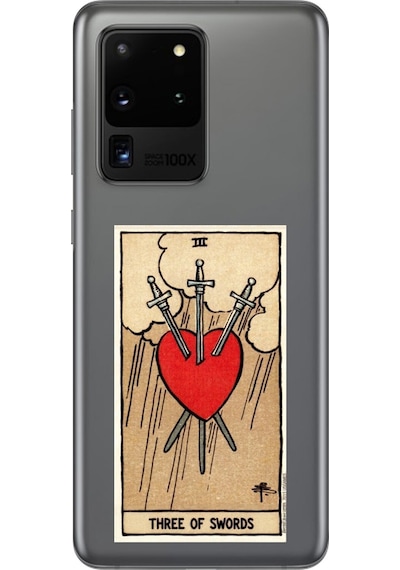 Samsung Galaxy S20 Ultra Uyumlu Şeffaf Kılıf Three Of Swords Tasarımlı