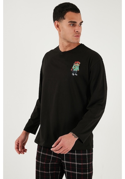 Buratti Ekoseli Regular Fit Yüksek Bel Cepli Bisiklet Yaka Erkek Pijama Takımı 6574002 Siyah-Siyah