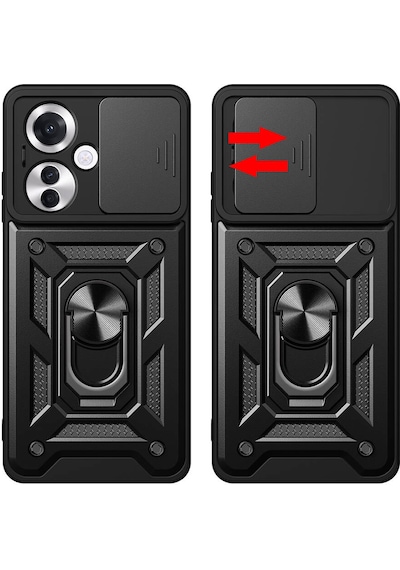 Oppo Reno 11f 5g Kılıf Magnetik Standlı Kamera Korumalı Zore Sürgülü Vega Kapak Siyah