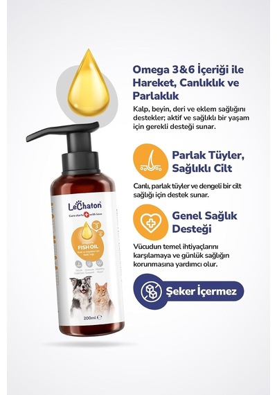 Kediler Ve Köpekler Için Balık Yağı 200ml Omega 3 Ve 6 Takviyesi Tüy Ve Cilt Sağlığı Tamamlayıcı
