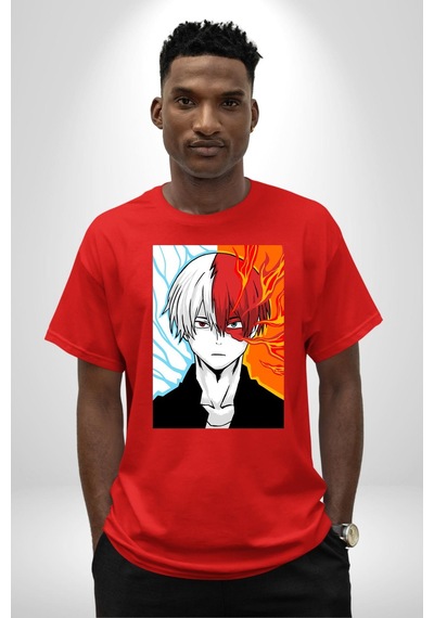 My Hero Academia Boku Anime Pamuklu Bisiklet Yaka Unisex Oversize Boyfriend Dijital Baskılı Kırmızı T-shirt Kırmızı