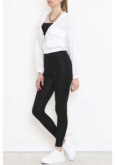 Çift Cepli Crop Yağmurluk Beyaz - 17743.1247. Beyaz