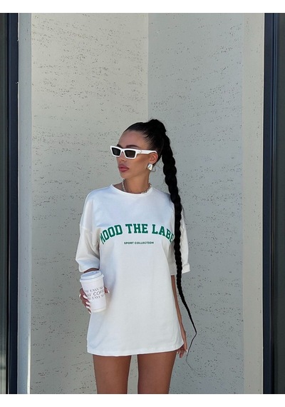 Beyaz Oversize Mood The Label T-shirt - Oversize Baskılı Beyaz
