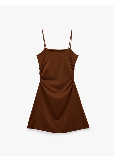 Koton Drape Detaylı İnce Askılı Mini Bodycon Elbise Kahverengi 6sak80013ek Kahve