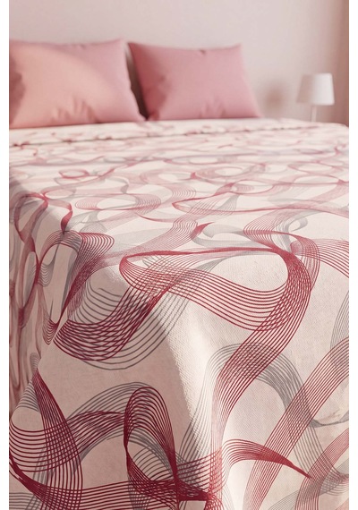 Pembe Soyut Desenli Çift Kişilik Baskılı Pike & Yatak Örtüsü 200x230 Cm