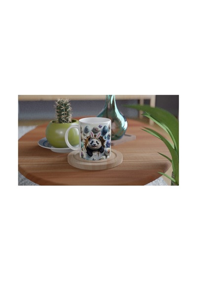 Tavşan Kulaklı Çiçek Taçlı Panda Temalı Baskılı Kupa Bardak Renkli
