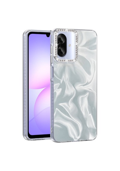 Samsung Galaxy Uyumlu A07 Kılıf Airbagli Parlak Taş Detay Tasarımlı Esila Kılıf Beyaz