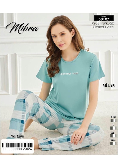 Mihra Kadın Bisiklet Yaka Milan Likralı Kısa Kol Pijama Takımı 50107turkuaz - 1 Adet Turkuaz Mihra Kadın Bisiklet Yaka Milan Likralı Kısa Kol Pijama Takımı 50107turkuaz - 1 Adet Turkuaz