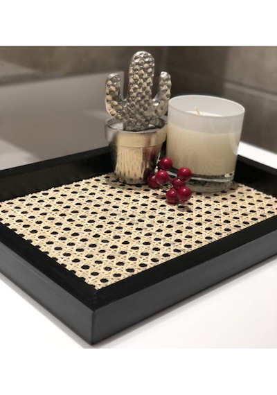 Rattan Hazeran Tepsi Siyah Dikdörtgen %100 Doğal Hazeran M016