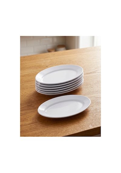 4 Adet Kırılmaz Melamin Oval Kayık Tabak Orta Salata Tabağı 30 X 19 Cm - Beyaz Beyaz