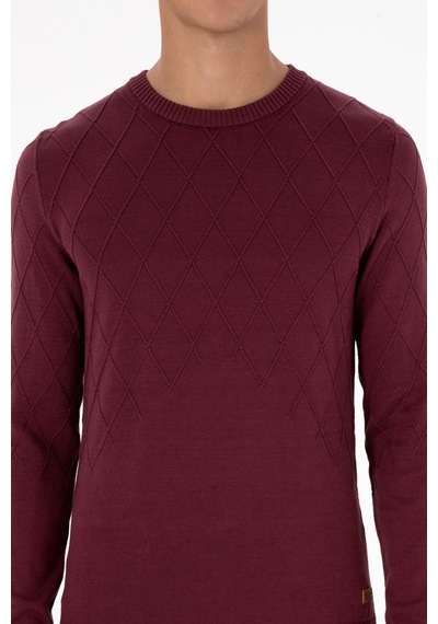 U.S. Polo Assn. Erkek Slim Fit Bisiklet Yaka Desenli Bordo Kazak 50315748-VR177