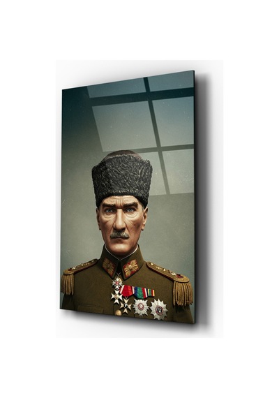 Atatürk Portre Cam Tablo Askeri Üniformalı Mustafa Kemal Atatürk Ev Ve Ofis Dekoru