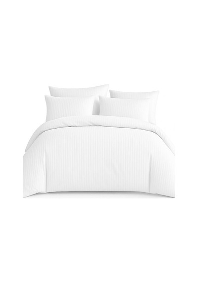 Çift Kişilik Çizgili Saten Nevresim Takımı%100 Pamuk 200x220 - Yumuşak Dokulu Lüks Nevresim Takımı Beyaz Diğer 92068143