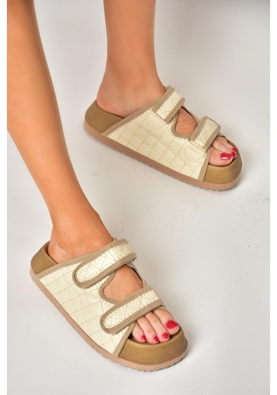 Fox Shoess811546209 Bej Kalın Tabanlı Kadın Terlik Bej