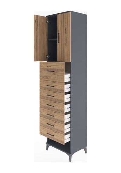 Hyperion Dolap 2 Raflı 7 Çekmeceli 2 Kapaklı 60x44x243 Antrasit-çam Antrasit