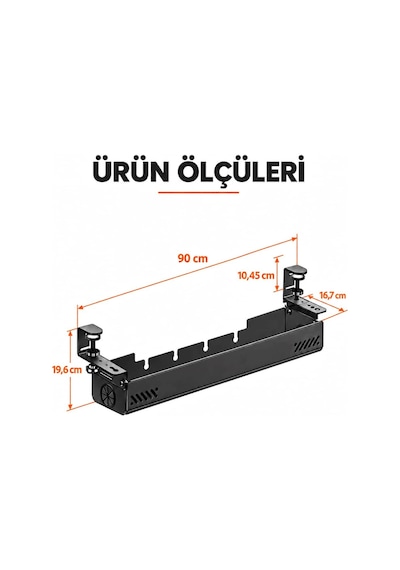 Hareketli Masa Altı Kablo Düzenleyici Tepsisi 90 Cm Kolay Montaj, Kablo Bağı Hediyeli