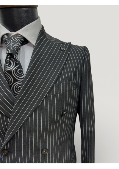 Hermose Sartorial Onyx Siyah Kruvaze Çizgili Takım Elbise