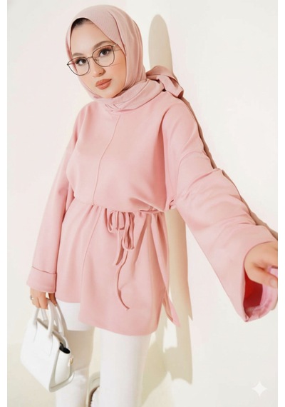 Unika Boutique Modal Kumaş Kuşaklı Tesettür Tunik Pembe
