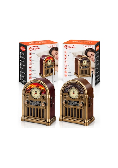 Storeşahin Saatli Retro Şömine Radyo Hoparlör - Bluetooth Usb Type-c Shn0720