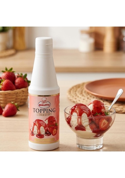 Ovalette Topping Çilek Sosu 1 Kg Waffle, Pancake, Tatlı Ve İçecekler İçin Yoğun Çilek Aromalı Topping