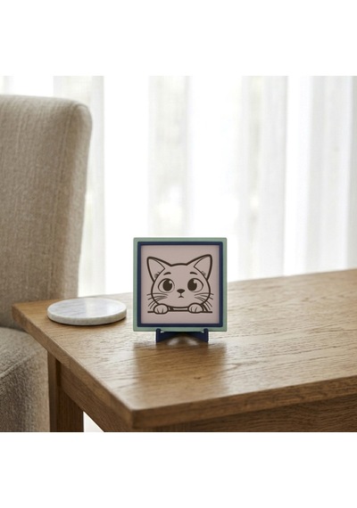 Meraklı Kedi Motifli Şık Ve Modern Dekoratif Obje, Yaşam Alanınıza Neşe Katan Estetik Hatıra 10x10cm