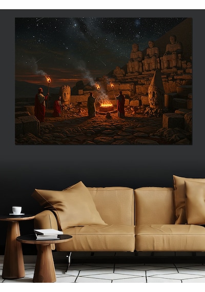 Nemrut Dağı Ve Gece Dekoratif Kanvas - Mdf Ahşap Tablo