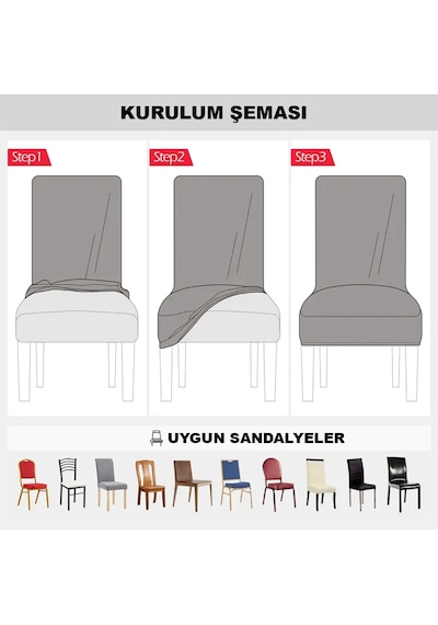 Bambu Nano Kumaş Likralı Lastikli Sandalye Kılıfı Yıkanabilir Esnek Sandalye Örtüsü 4 Lü Set Açık Gri