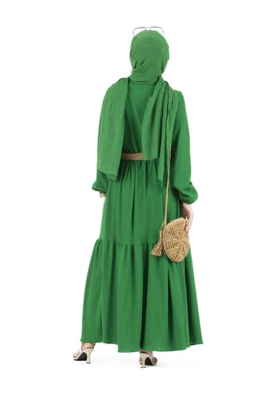 Sevitli Hasır Kemerli Elbise-benetton Yeşili-1294-benetton Yeşil