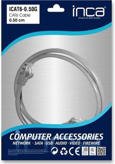 Inca Icat6-0,50g 0,50mt Cat6 Utp Patch Kablo Gri