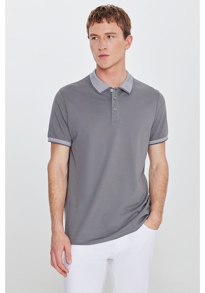 Ac&Co / Altınyıldız Classics Düğmeli Polo Yaka Cepsiz Slim Fit Erkek Tişört Gri