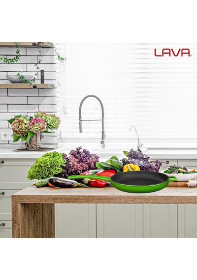 Cookware Dökme Demir Emaye Izgara Tava İle Metal Kulp, Yuvarlak, 20 Cm, Yeşil Diğer