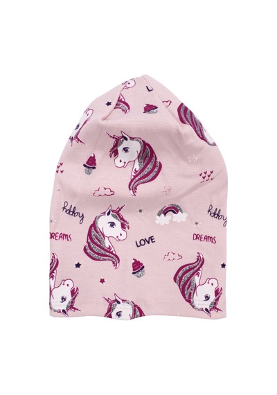 Bebegen Kız Bebek Somon Gri Simli Pembe Unicorn Desenli Bere 0-6 Ay Çok Renkli