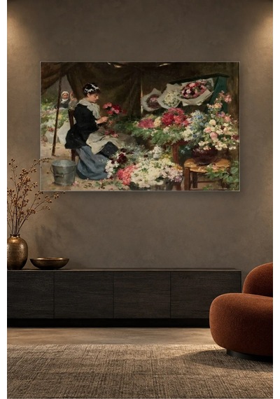 Fida Gilbert Pazarda Buket Hazırlayan Çiçekçi Kız Canvas Tablo Çok Renkli