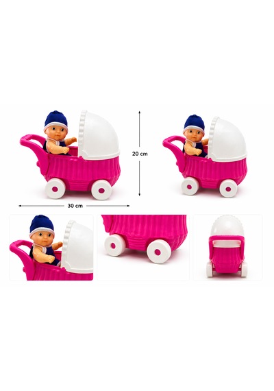 Pembe Oyuncak Bebek Arabası Seti Bebek Dahil 001