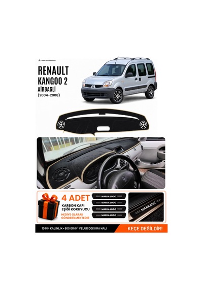 Renault Kangoo 2 Airbagli 2004-2008 Uyumlu Torpido Örtüsü, Torpido Kılıfı - Siyah Bej
