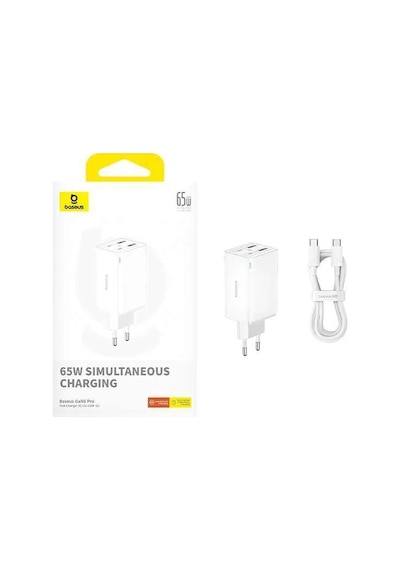 Baseus Gan6 65w Adaptör +100w Kbl Beyaz
