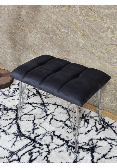 Zafir Metal Krom Tel Ayaklı 60 Cm Puf Bench - Puf - Bench - Oturak - Mutfak Oturağı - Antre Oturağı Füme